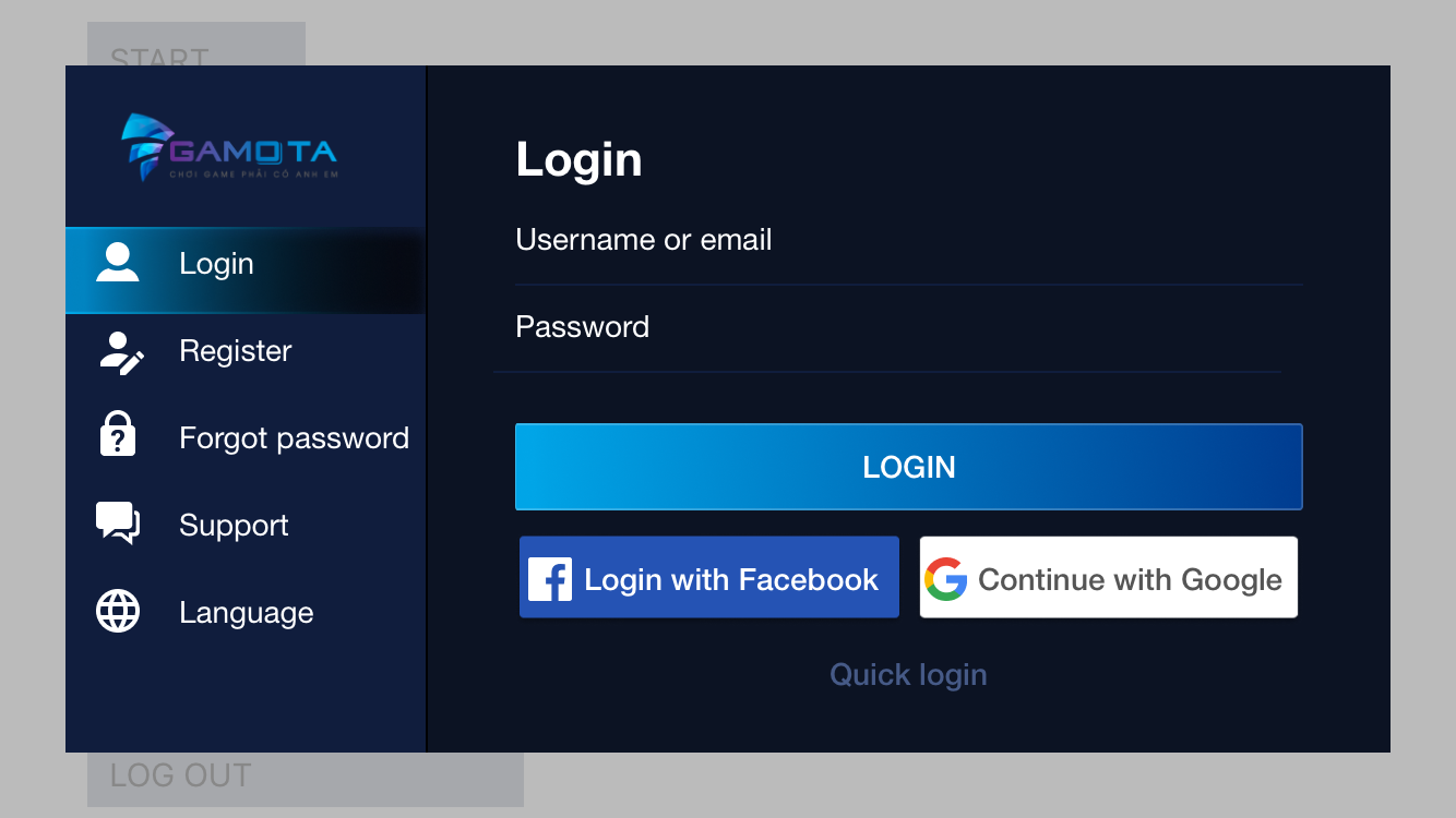 Gamota Login Dialog