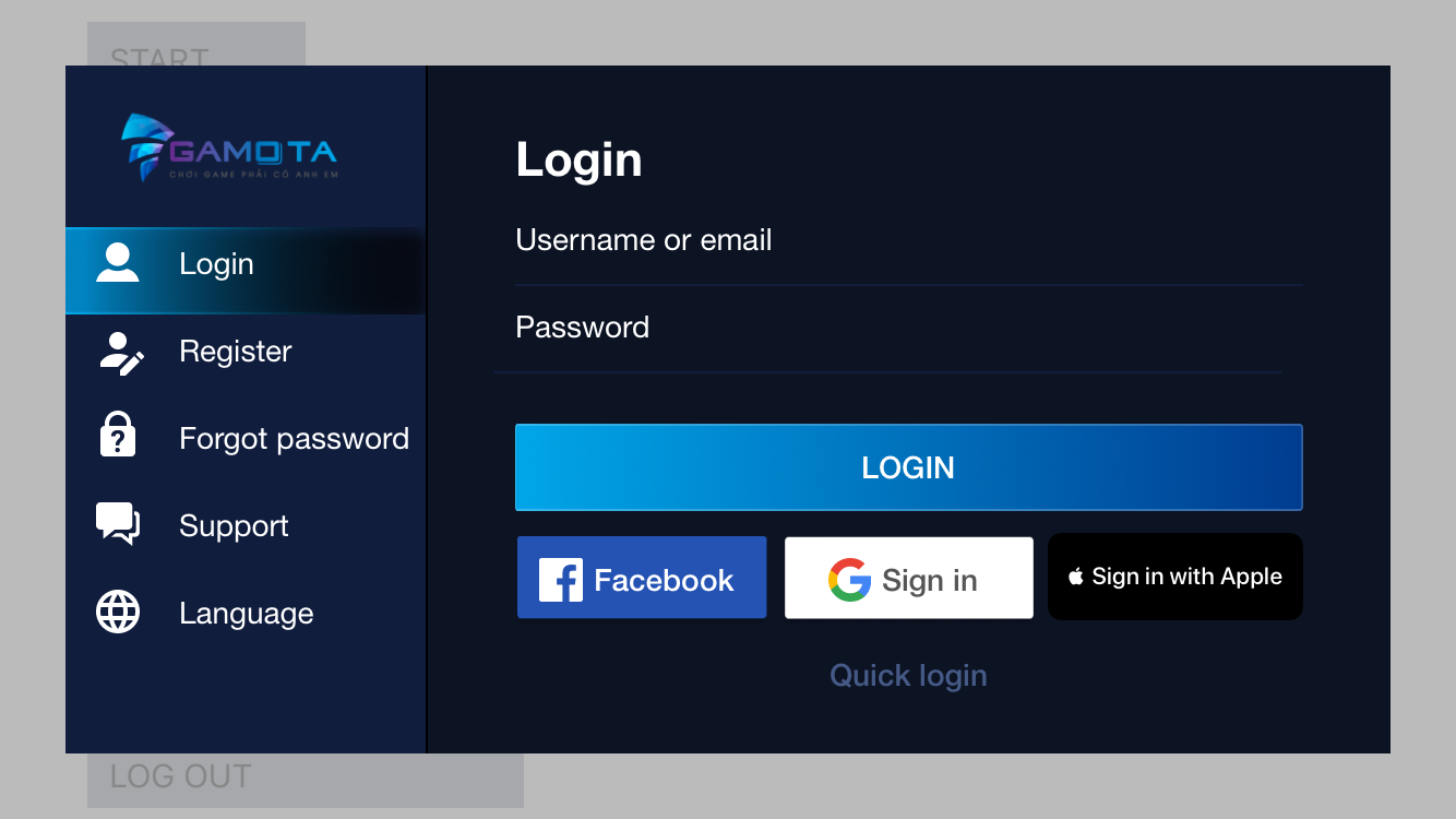 Gamota Login Dialog